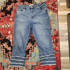 Women's Diane Gilman Blue Denim Jeans with Embellished Blinged Hem. SIZE 14